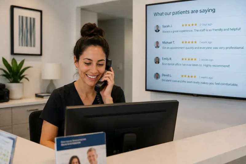 Clinic receptionist in Malaysia smiling while Clinic24 handles patient calls